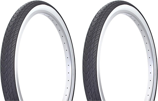 Lowrider Tire Set. 2 Tires. Two Tires Duro 26" x 2.125" Black/White Side Wall DB-7053.