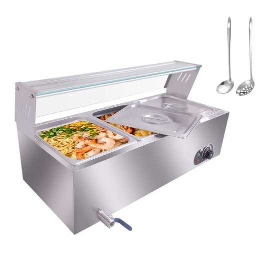 Luku 3-Pan Commercial Food Warmer, 36 Qt Electric Bain Marie with 6" Deep Pans,Steam Table with Tempered Glass Cover, 1500W Countertop Stainless Steel Buffet Bain Marie 86-185°F Temp Control