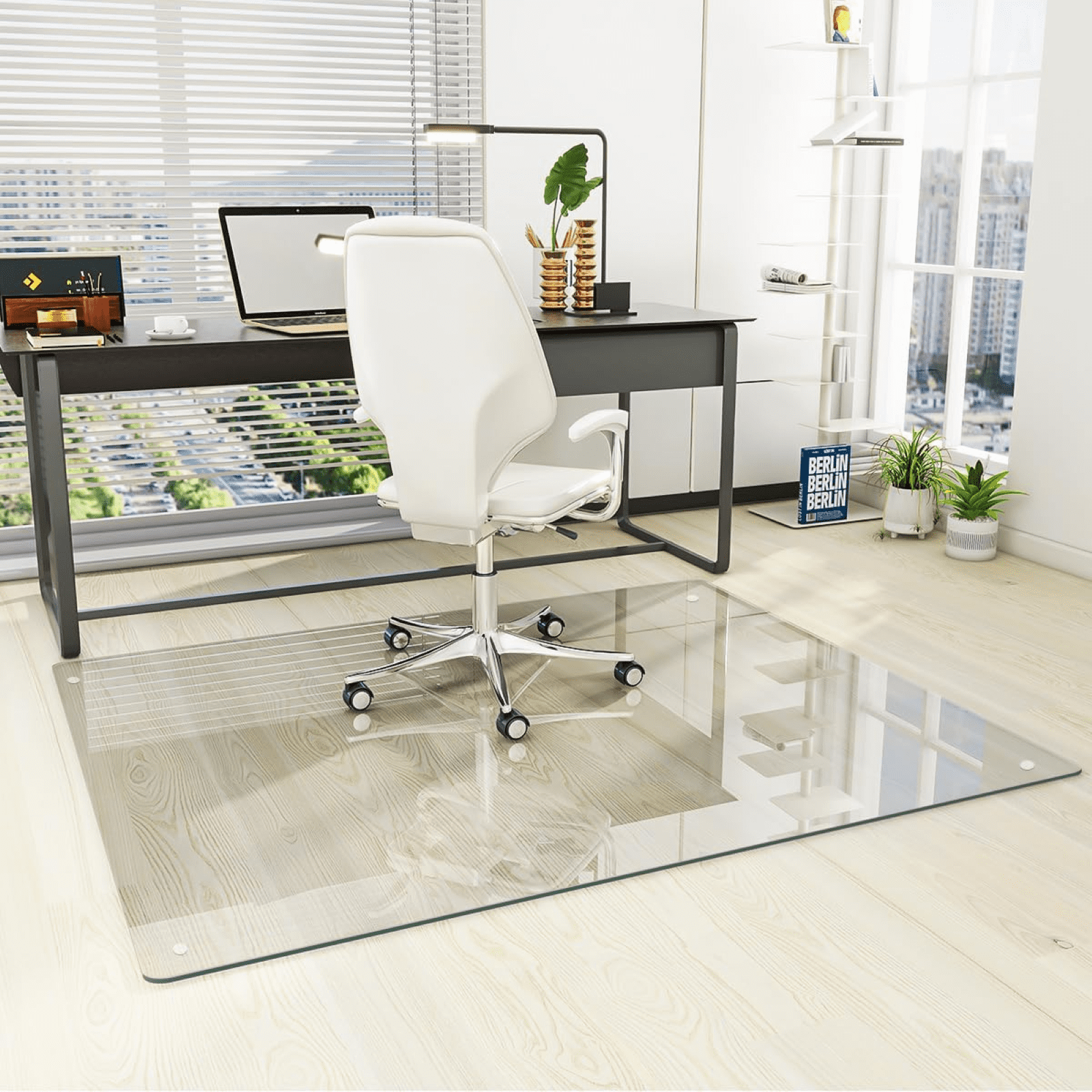 Lumora 46.1" x 55" Heavy Duty Hard Tempered Glass Mat Glass Chair Mat,Clear