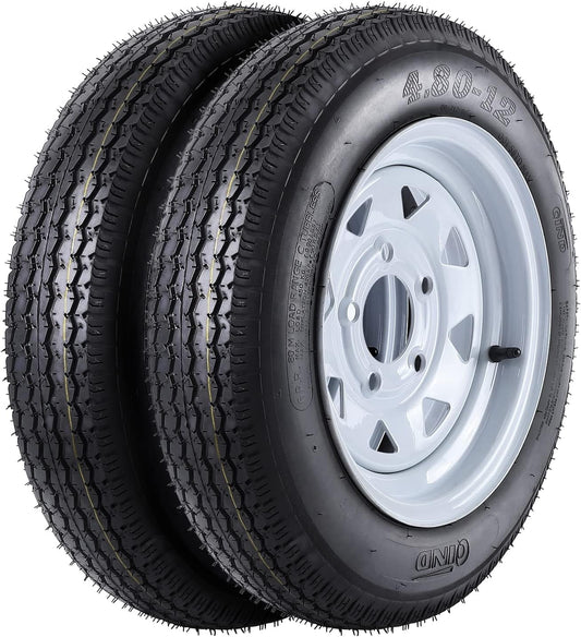 M optimized 4.80-12 4.80x12 480-12 4.80-12 Trailer Tires with 12" Rims, 5 Lug on 4.5", Load Range C 6PR Set of 2