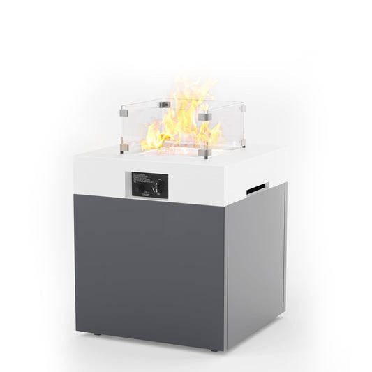 MBY 22" Outdoor Aluminum Gas Fire Pit Table, 37,000 BTU, with Lid, Glass Wind Guard, Fire Glass, and Waterproof Cover, CSA Certified–White