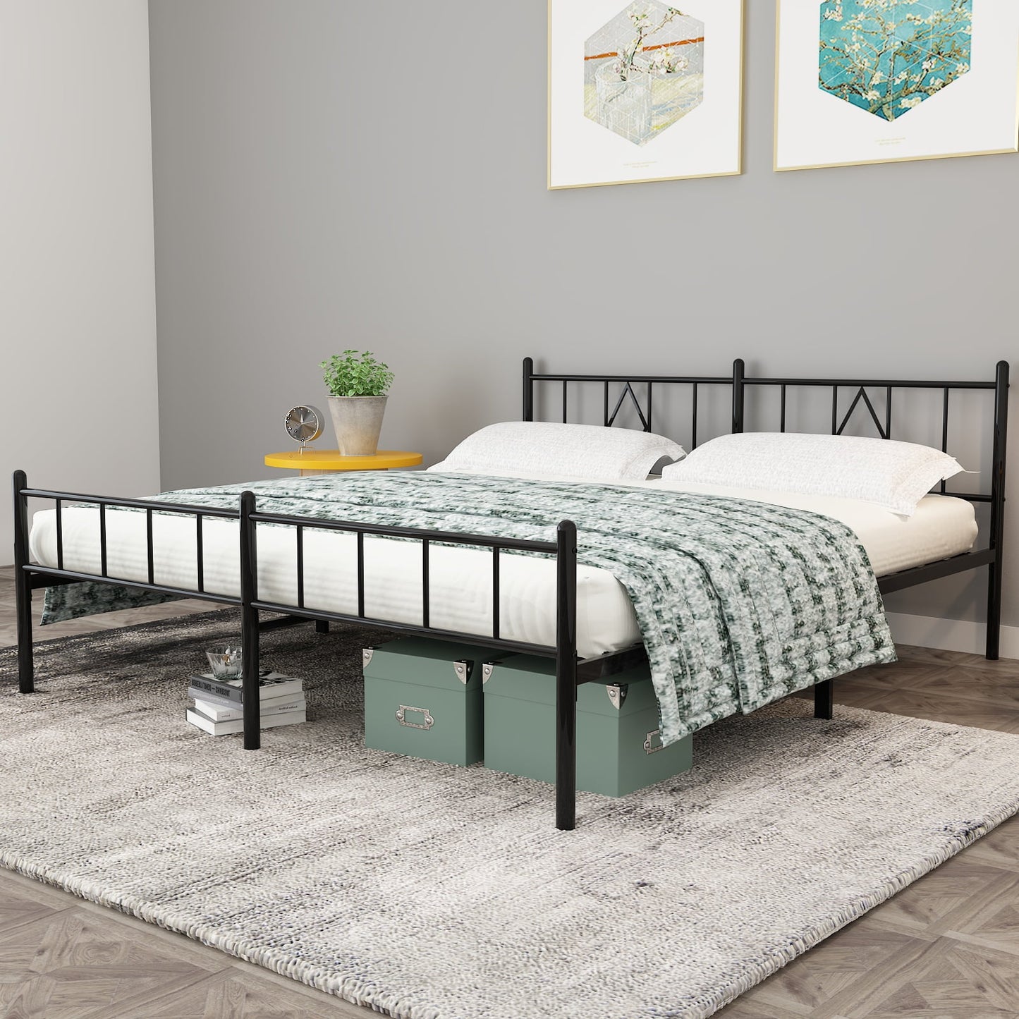 MAYEERTY Queen Metal Bed Frame - Headboard & Footboard, 800LBS Slats, No Box Springâ€‹