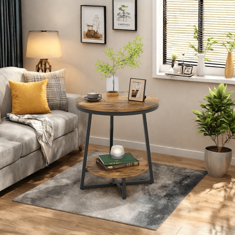 MAYEERTY 2-Tier Round Edge End Table Open Shelf Easy Assembly Labeled Parts Home Use