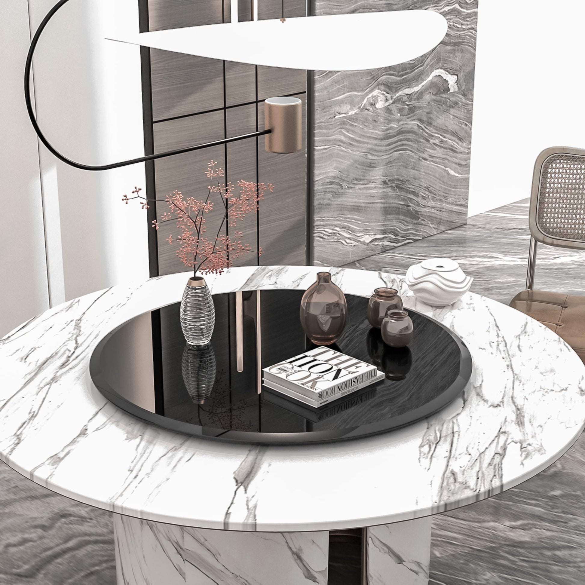 MAYEERTY 32" Round Tempered Glass Table Top, Beveled Polished Edge for Dining & Office, 2/5" Thick, Black