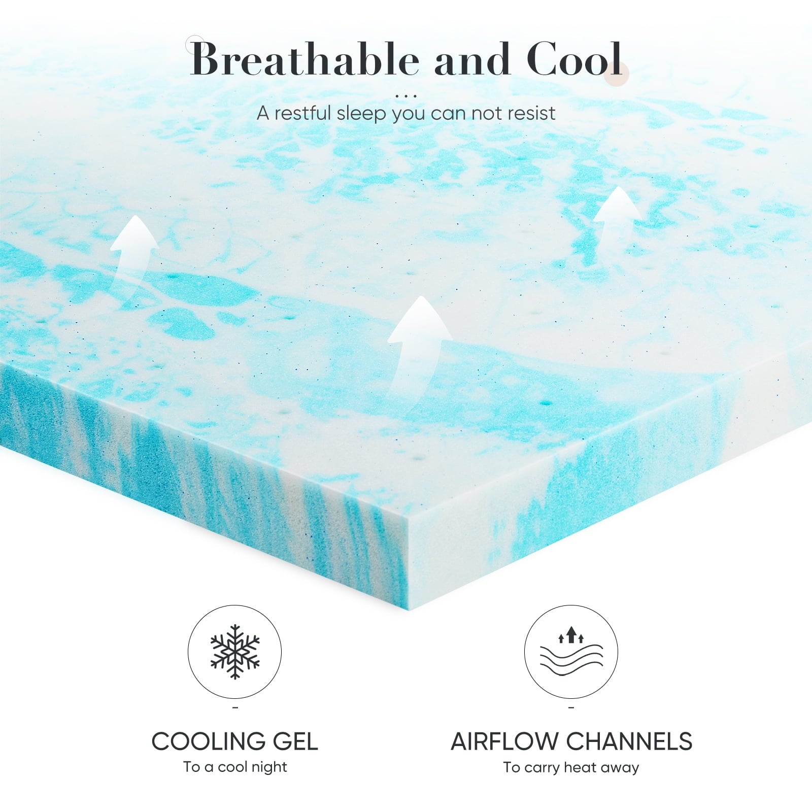 MAYEERTY 3" Cooling Gel Memory Foam Mattress Topper - Twin XL, Back Pain Relief, Cool Sleep