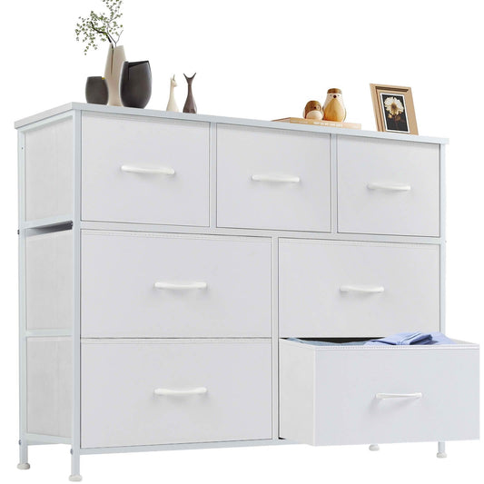 MAYEERTY 7-Drawer Tall Fabric Storage Tower Dresser with Wooden Top, Steel Frame Organizer Cabinet for Nursery Bedroom Closet Entryway
