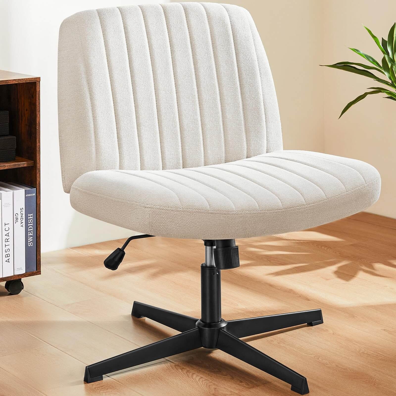 MAYEERTY Armless Criss Cross Chair Office Chair Vanity Chair for Bedroom Officeï¼ŒWhite