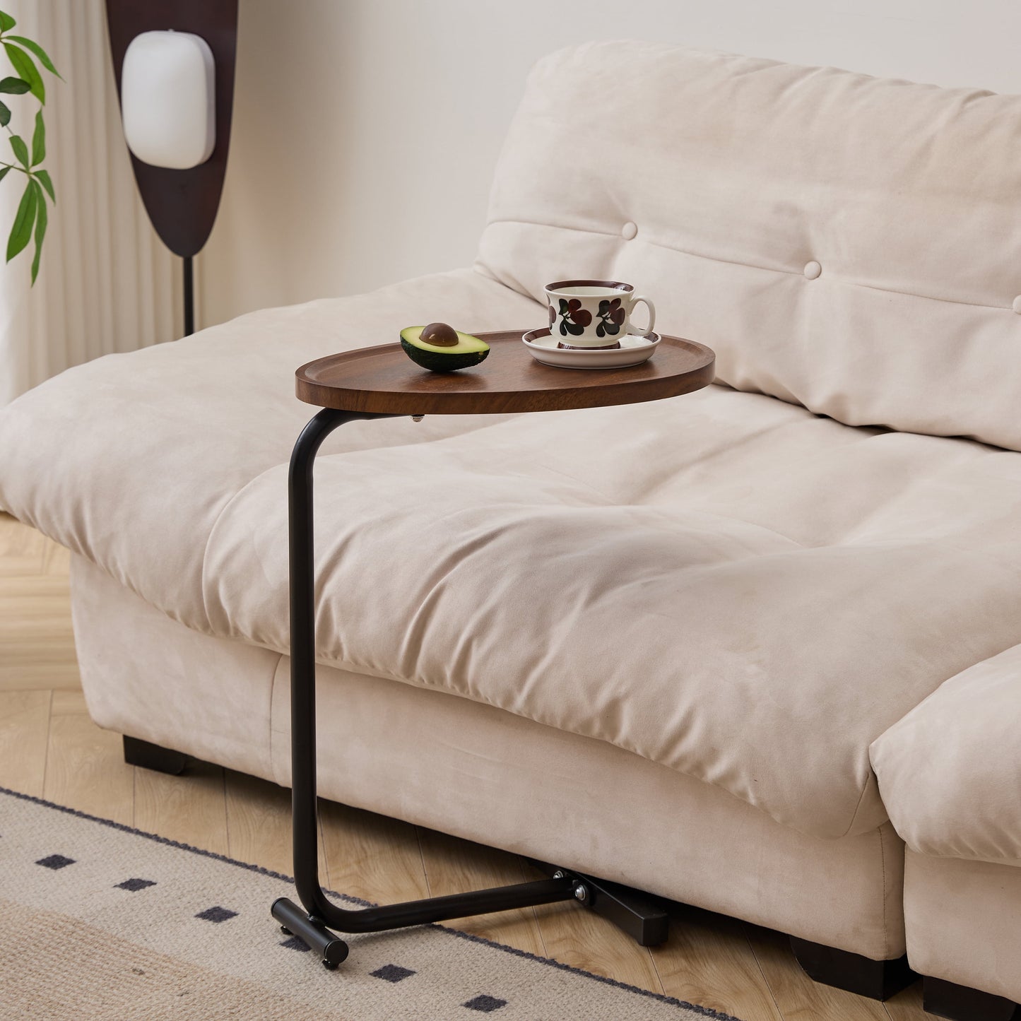 MAYEERTY Brown C-shaped Side Table, Small Sofa Table for Living room