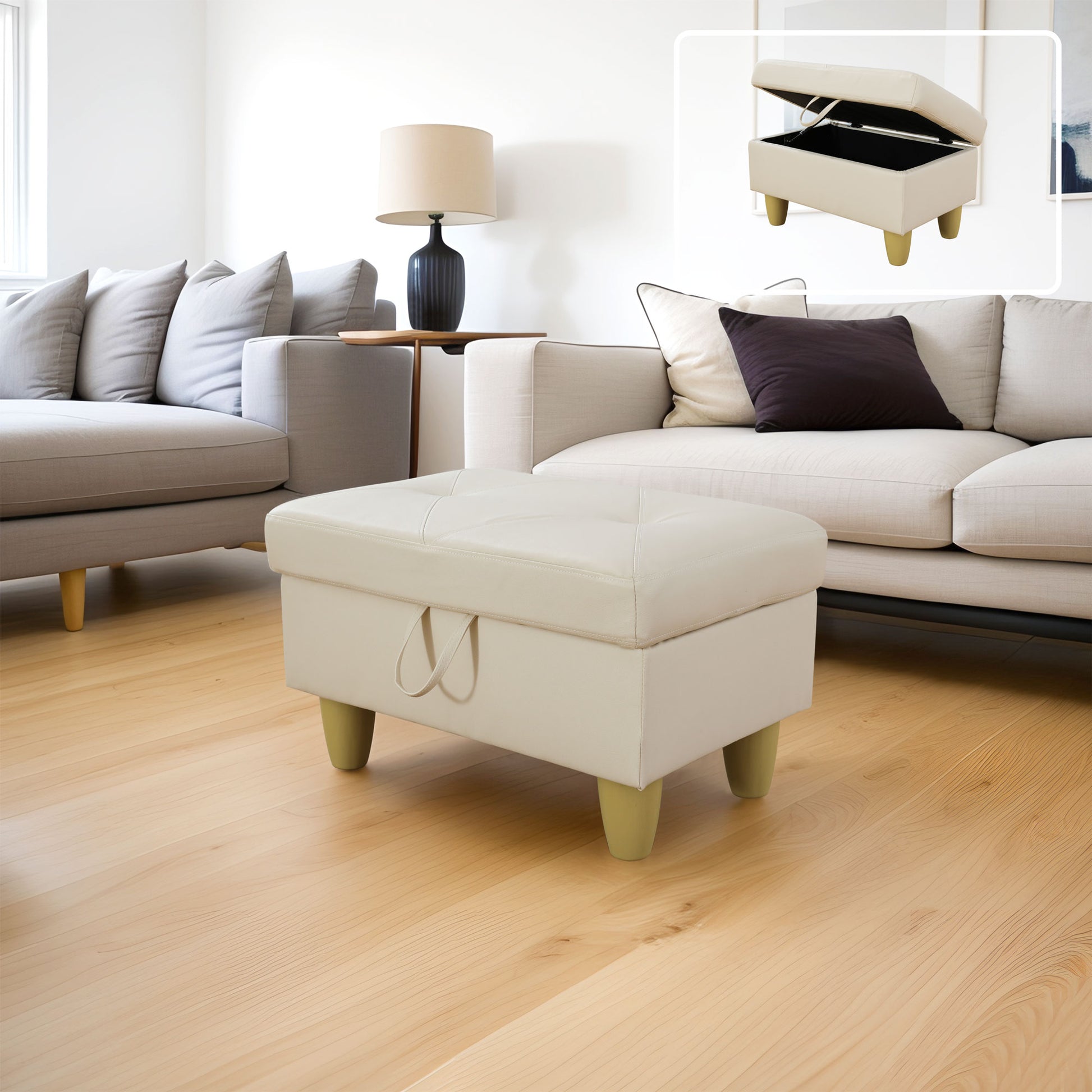 MAYEERTY Faux Leather Ottoman with Storage for Modular Sectional Sofa, Brown