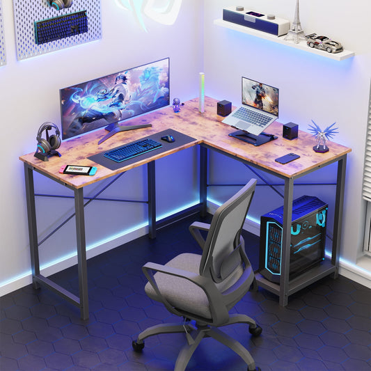 MAYEERTY L Shaped Computer Desk Study Writing Desk with CPU Stand Side Bag, White