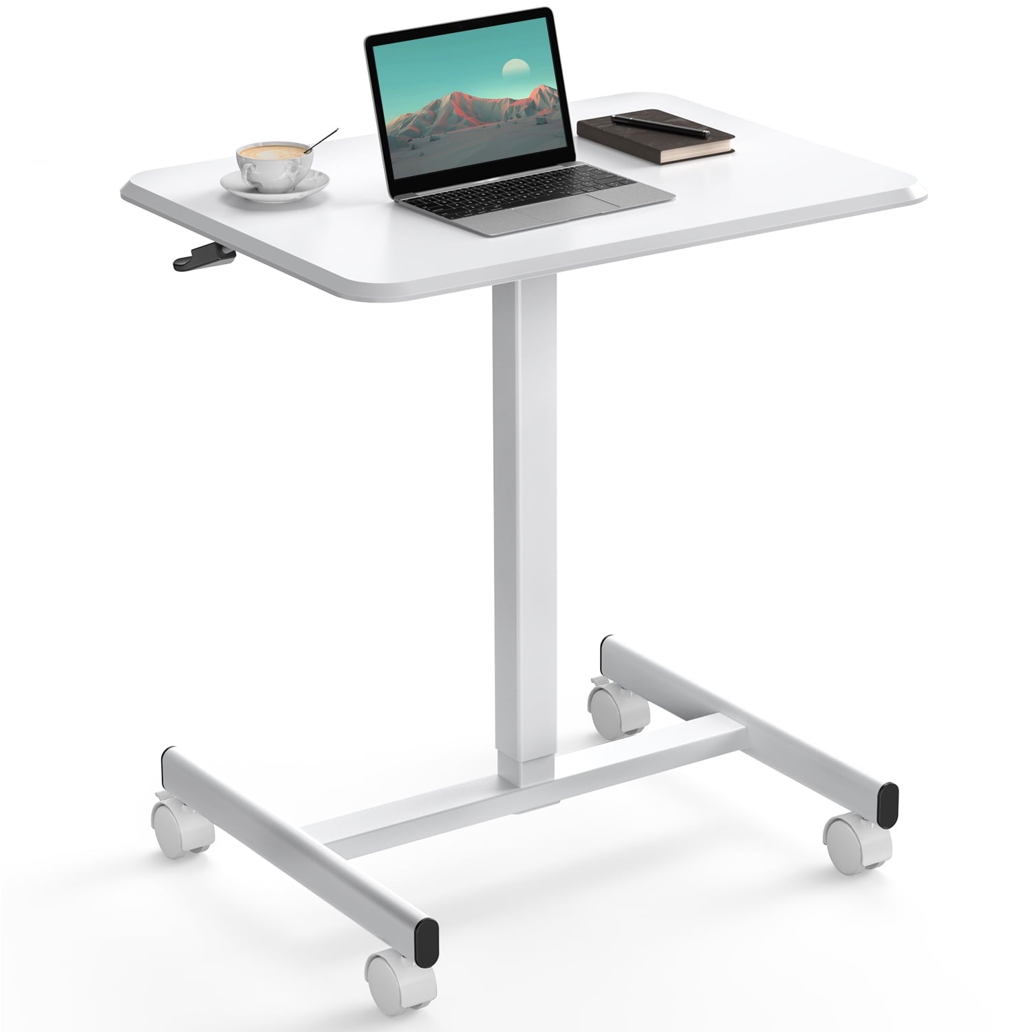 MAYEERTY Mobile Laptop Stand Rolling Desk with Adjustable Height for Home, Office, White