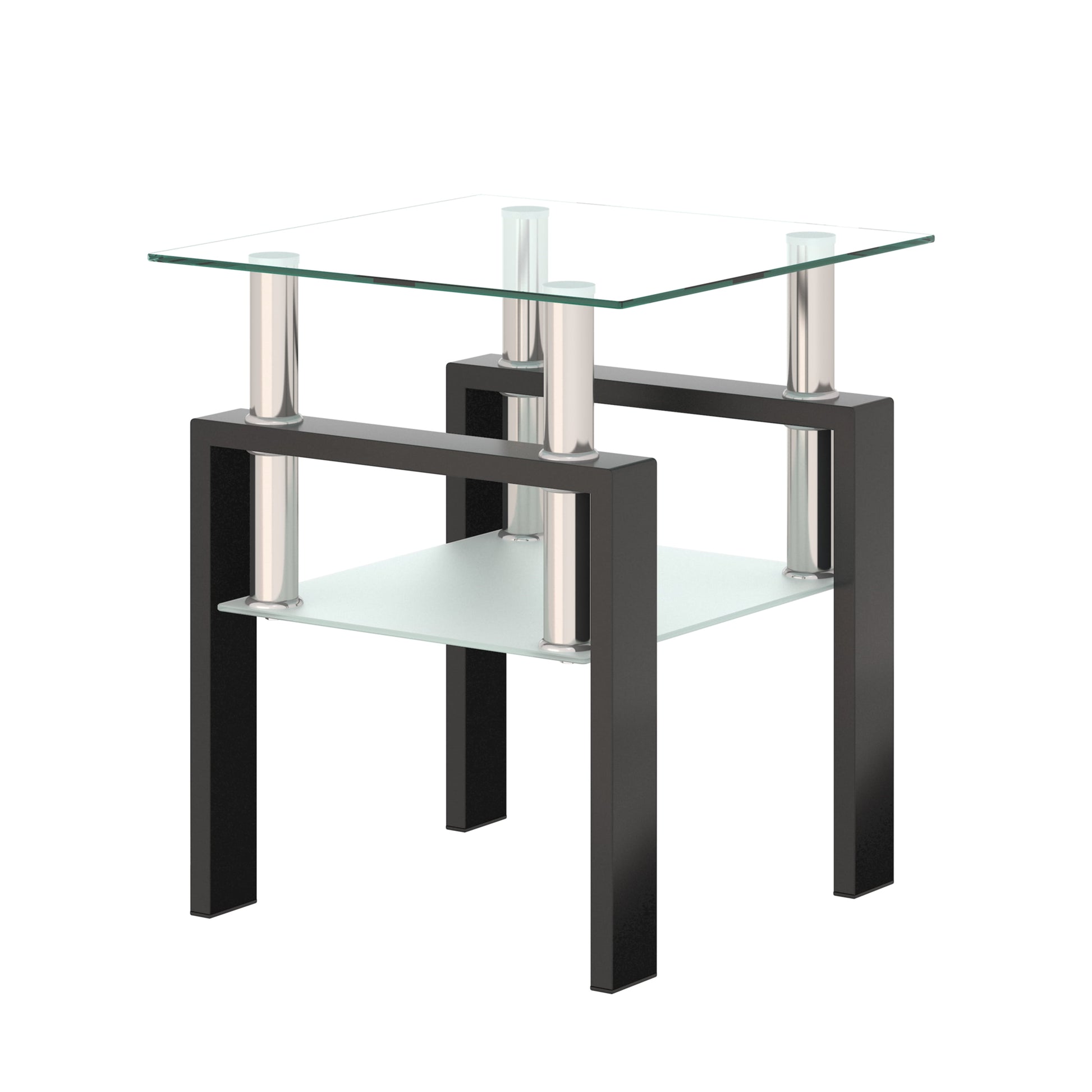 MAYEERTY Modern Square Tempered Glass Coffee Table â€“ Transparent & Black End Table for Living Room