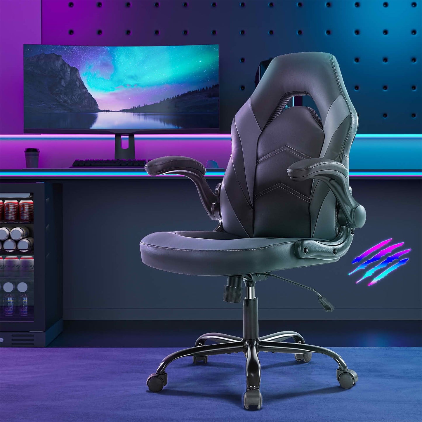 MAYEERTY PU Leather Ergonomic Gaming Office Chair, 360Â° Swivel Computer Desk Chair with Lumbar Support & Padded Armrests
