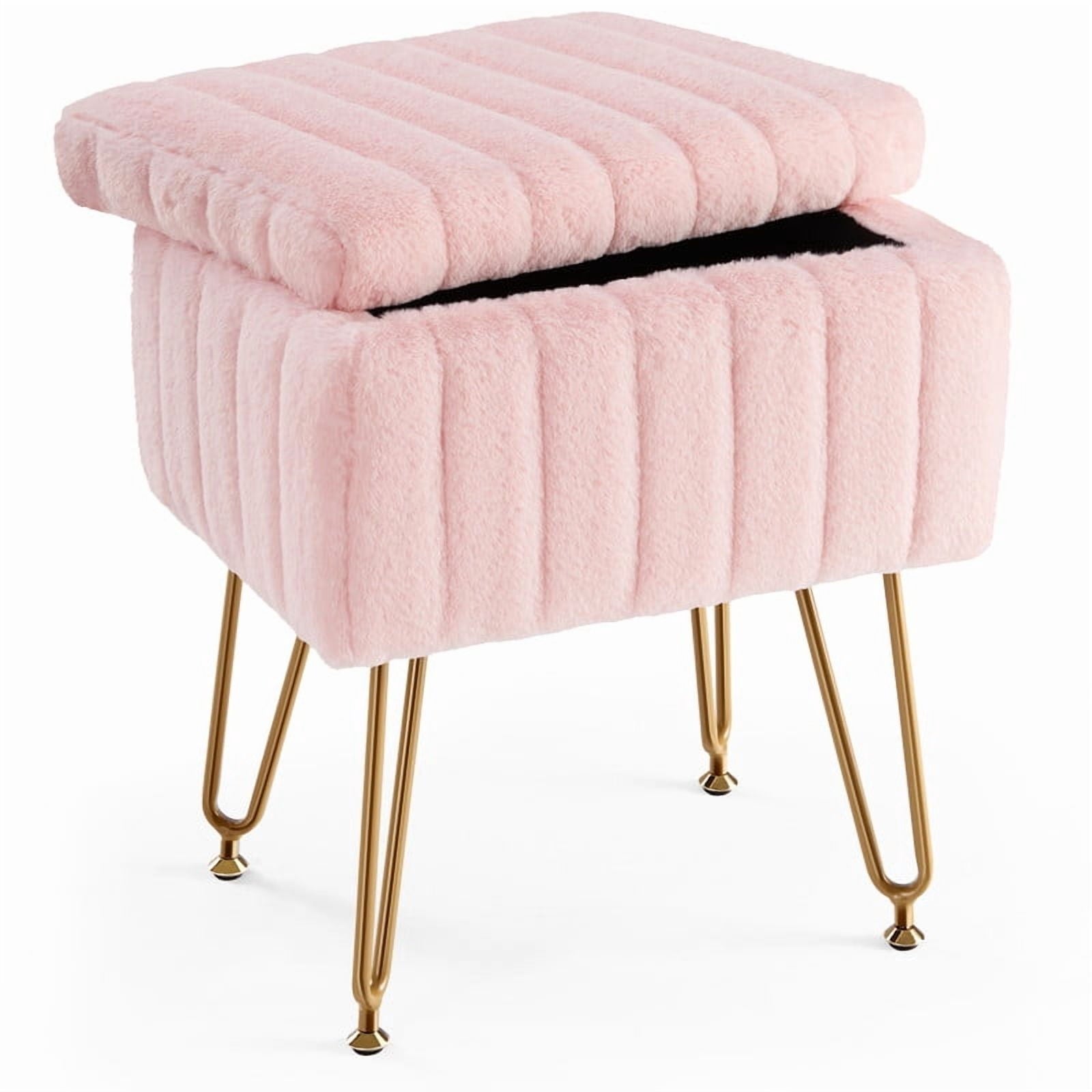 MCQ Stool Chair with Storage Space,with Non-Slip Feet, for Dressing Room, Bedroom, Pink