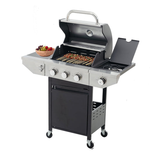MEWANG 3 Burner Propane Gas Grill with Side Burner,Stainless Steel Gas Grill for Outdoor BBQ,Camping