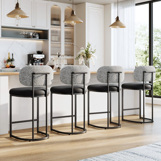 MF Studio Counter Height Bar Stool with Back, 24.8" Modern PU Upholstered Bar Chair with Large Chenille Back and Metal Frame, Taupe