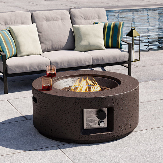 MOALCOFER 28"Round Outdoor Propane Fire Pit Table with Magnesium Oxide Base, 40,000 BTU Stainless Steel Burner, Free Lava Rocks and Waterproof Cover, Patio Heater for Backyard,Deck