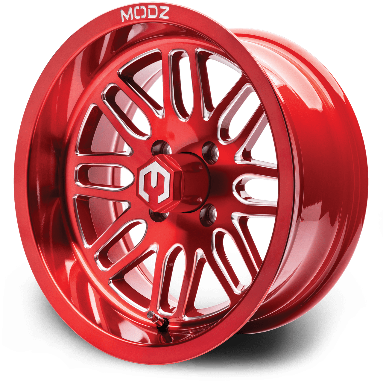 MODZ® 14" Mayhem Brushed Red with Ball Mill Golf Cart Wheel