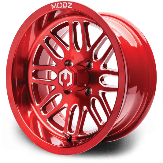 MODZ® 14" Mayhem Brushed Red with Ball Mill Golf Cart Wheel