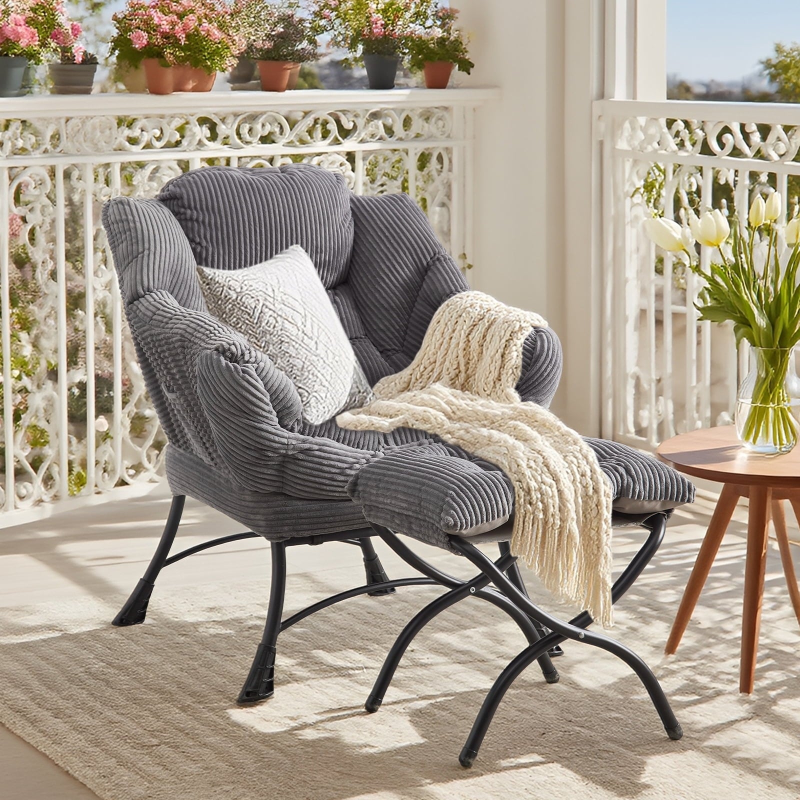 MOONMISS Accent Chair with Ottoman,with Armrests and Side Pocketsã€ Footrest for Living Room,Gray
