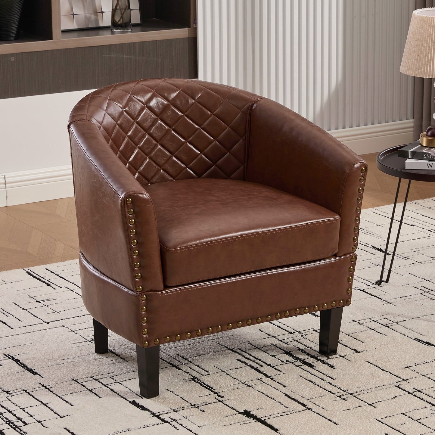 MOONMISS Barrel Chair Leather Accent Chair Club Armchairs Comfy chairs for Living Room, Bedroom,White