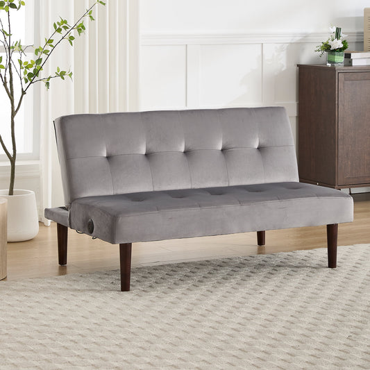 MOONMISS Flannelette Upholstered Back Adjustable Fashion Sofa Bed with Charging Port for Living Room-Gray