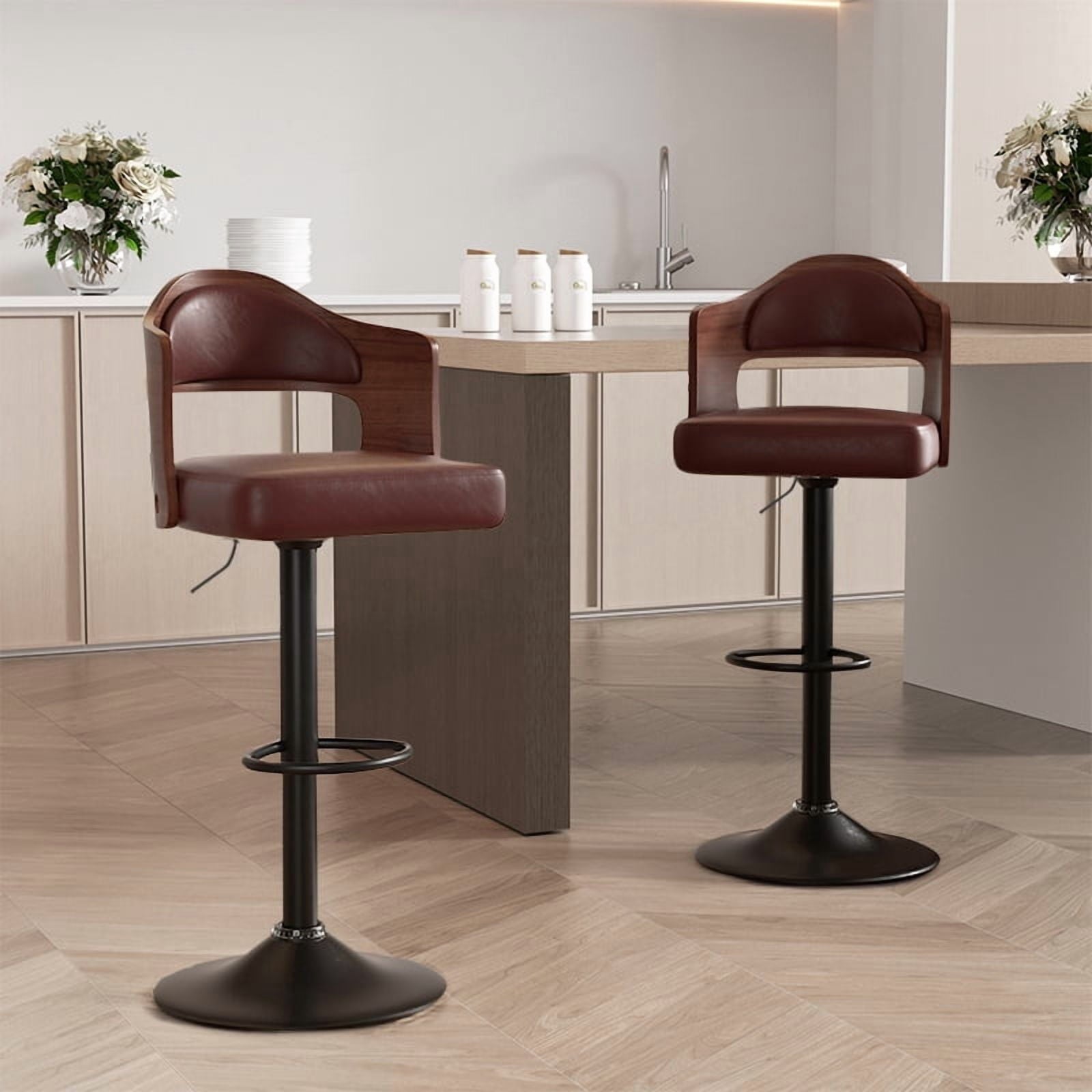 MOONMISS Swivel Bar Stools Set of 2, Wooden Kitchen Bar Chairs with Back, PU Leather Counter Height Barstools for Kitchen Island,