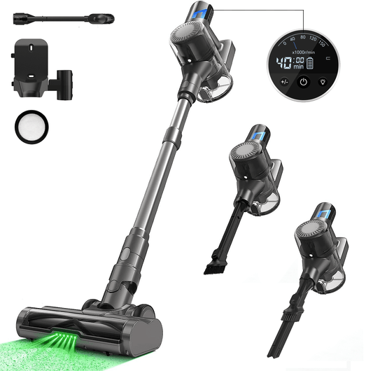 MOOSOO 30kPA Cordless Stick Vacuum Cleaner, Up to 55mins, Anti-Clogging Mode, LED Display