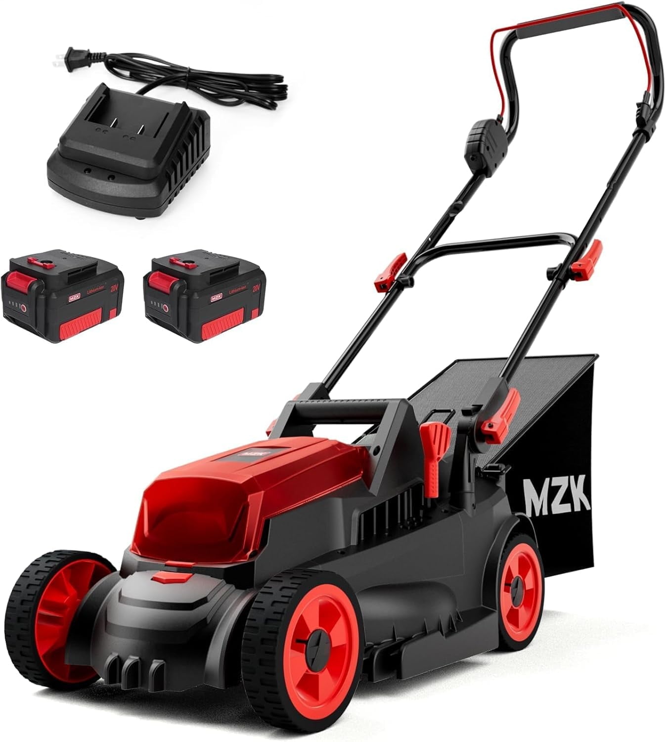 MZK 40V 13”Cordless Electric Lawn Mower,with 4-Position Height Adjustment,Compact and Lightweight Push Battery Powered Lawn Mower (2 * 4AH Batteries)