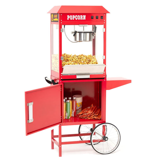 Machine Cart with 8 Oz Kettle, Vintage Movie Theater CommercialMachine with Interior Light - Red