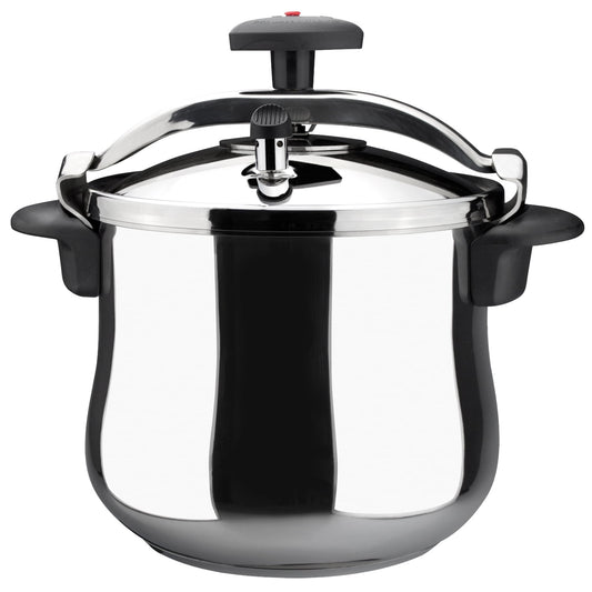 Magefesa Star Belly 10.6 Qt Pressure Cooker – 18/10 Stainless Steel, Rounded Bottom, Works on All Stovetops, 3 Safety Systems, 8 PSI