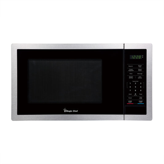 Open Box Magic Chef 900 Watt 0.9 Cubic Ft Digital Countertop Microwave, Silver