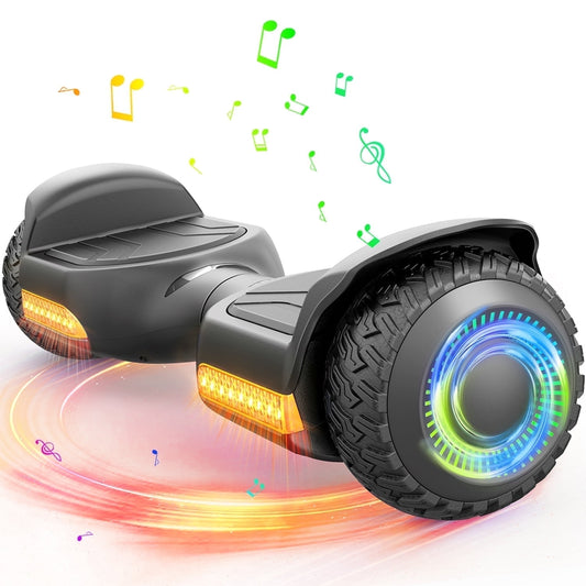 Magic Hover G13 6.5''Self Balancing Hoverboard -All Terrain Hoverboard for Kids w/ LED Light&Bluetooth Speaker,Top 7.75mph & 7.75 Miles Max Distance,Max Load 176 lbs-Black