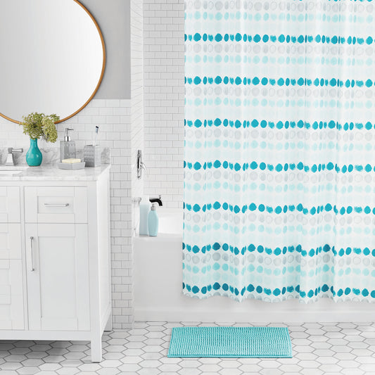 Mainstays Juego de Cortina de Ducha y Cortina de Ducha y Accesorios de BaÃ±o de 17 Piezas de PoliÃ©ster/cerÃ¡mica Estilo Costero, Blanco y Rosa