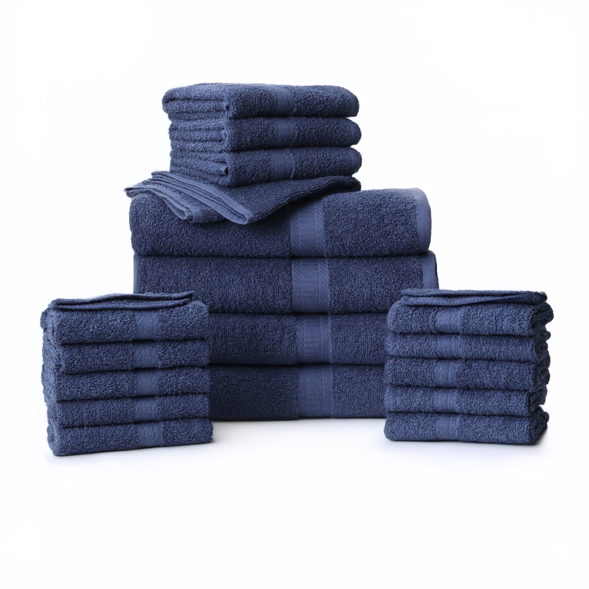Mainstays 18 Piece 100% Cotton Towel Set, 4 Bath , 4 Hand and 10 Washcloths, Super Soft and Highly Absorbent Basic Solid Towel Set for Bathroom, Hotels, Spa and Gym â€“ Navy