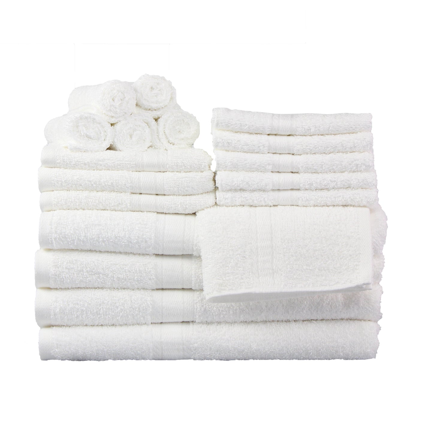 Mainstays 18 Piece 100% Cotton Towel Set, 4 Bath , 4 Hand and 10 Washcloths, Super Soft and Highly Absorbent Basic Solid Towel Set for Bathroom, Hotels, Spa and Gym â€“ White