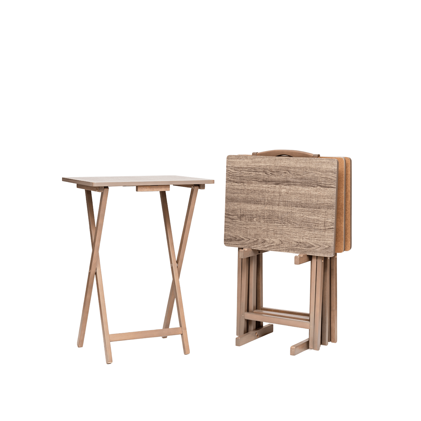 Mainstays 5-Piece Rubberwood Folding TV Tray Table Set of 4 with Storage Rack, Rustic Gray