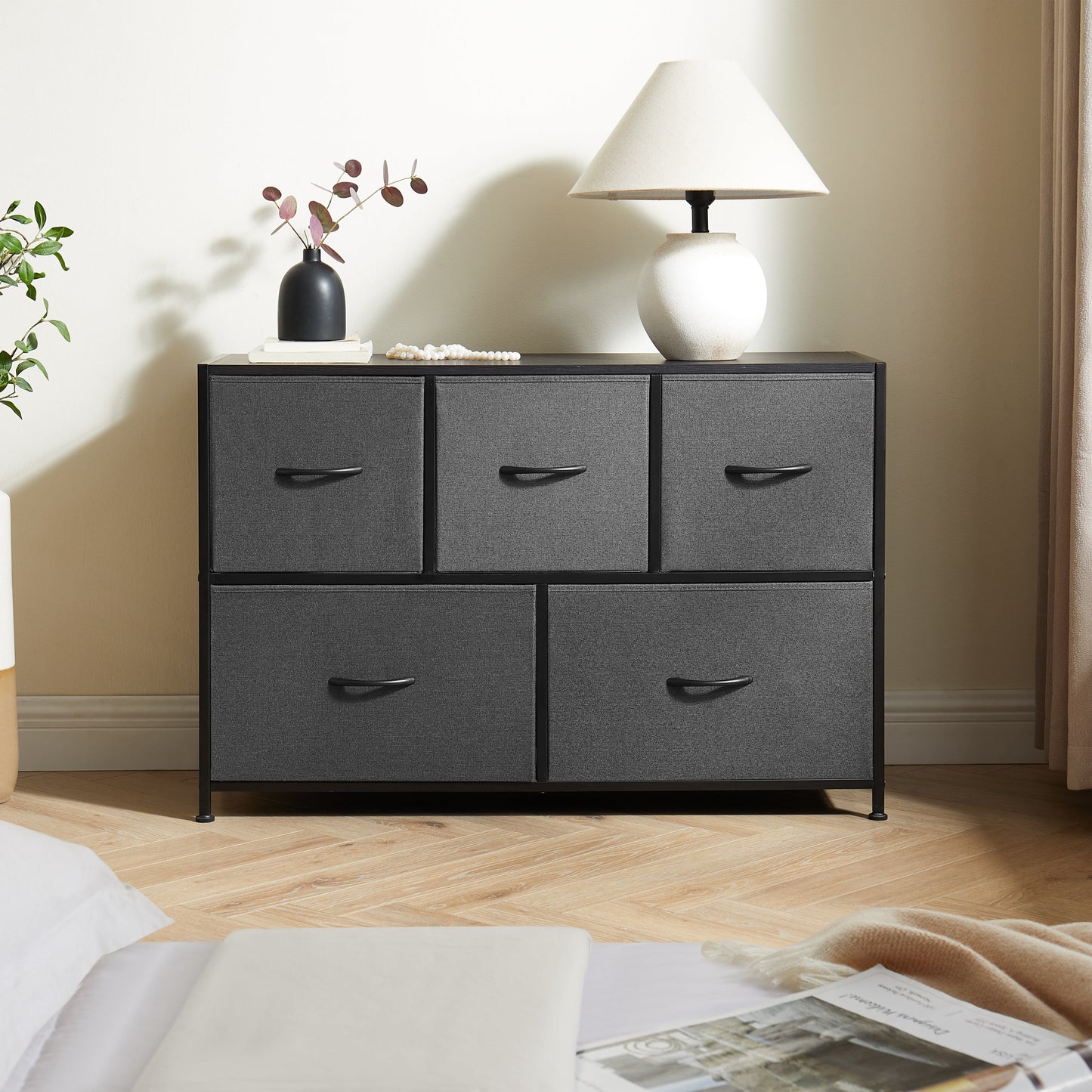 Mainstays  5 Drawer 40" Wide Fabric Storage Dresser for Bedroom, Grey