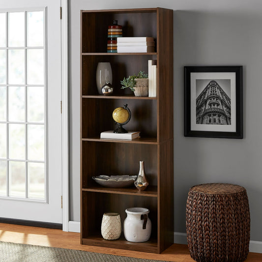 Mainstays 5-Shelf Bookcase with Adjustable Shelves, Rustic Oak