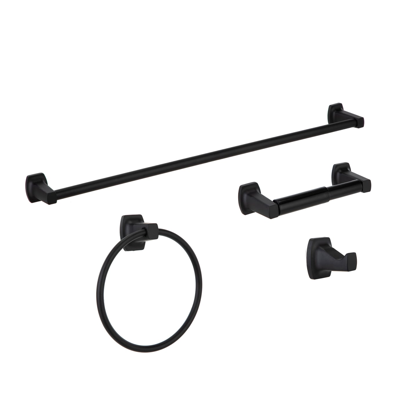 Mainstays 4-Piece Square Bathroom Hardware Set with 24-inch Towel Bar Matte Black Finish
