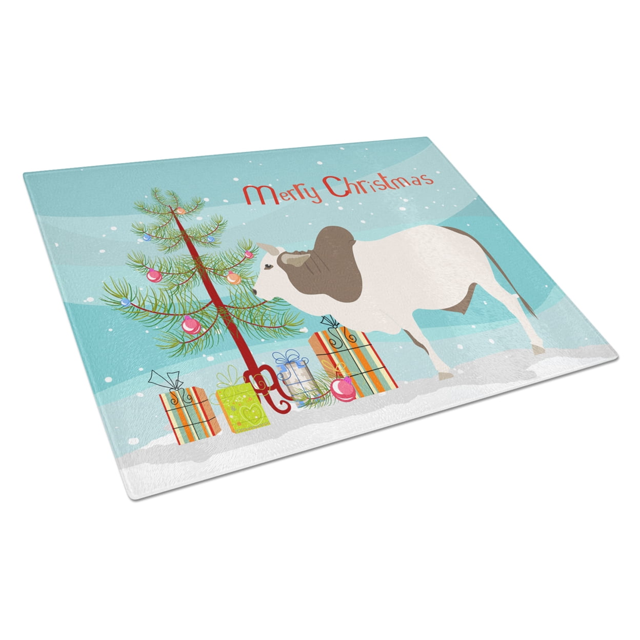 Caroline's Treasures Malvi Cow Christmas Glass Cutting Board Large
