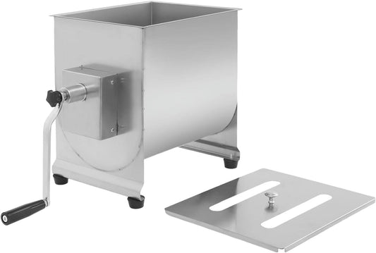 Manual Meat Mixer 44lbs Capacity Tub Stainless Steel Hand Crank Meat Mixer with Lid & Removable Paddle for Meat Processing Equipment