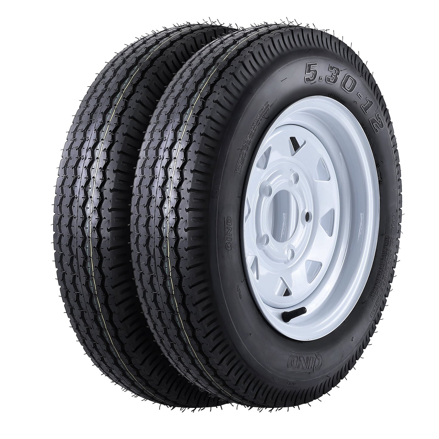 Maritcute Trailer Tire 5.30-12 5.30x12 530-12 5.30-12 Trailer Tires with 12" Rims, 5 Lug on 4.5", Load Range C, 6PR Set of 2