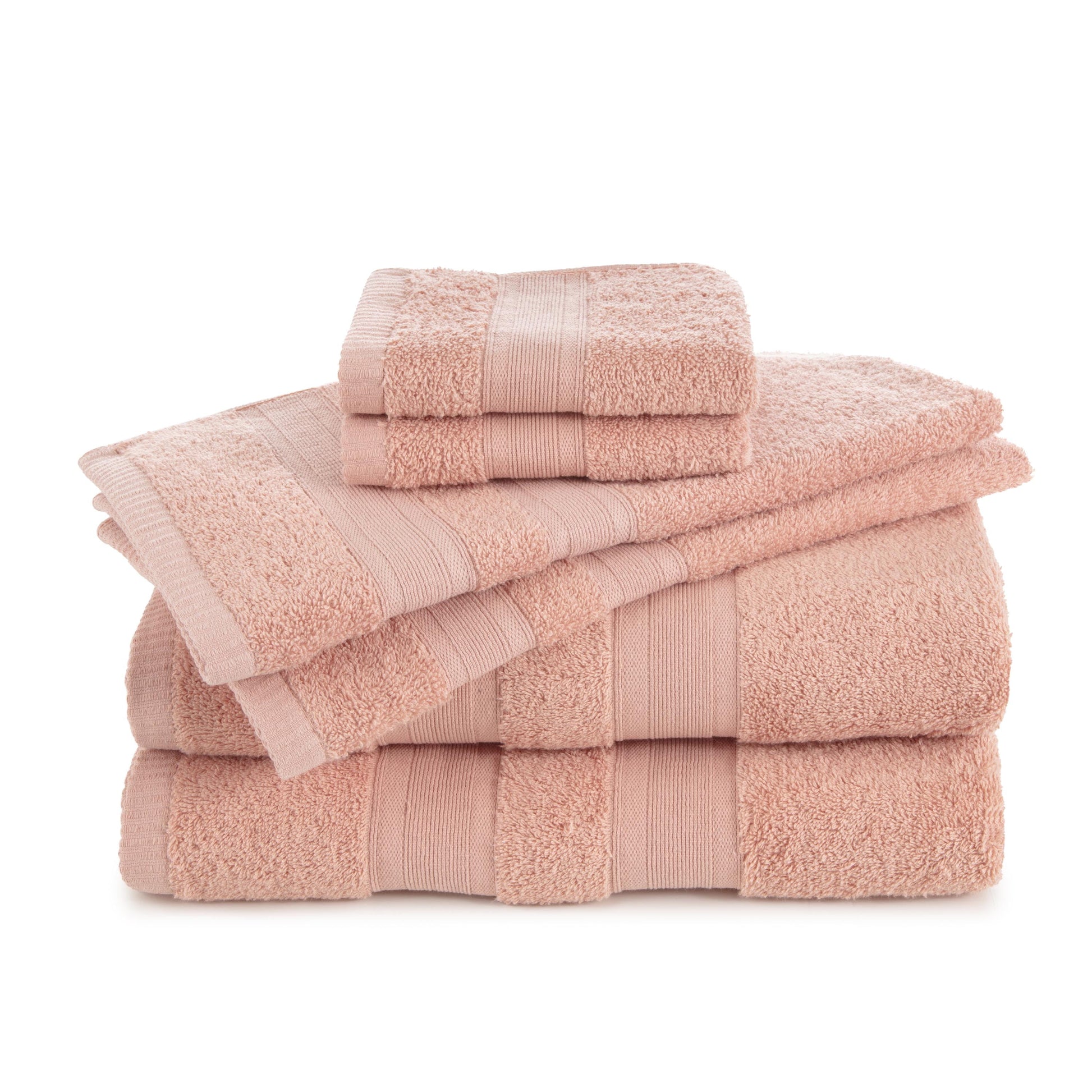 Martex Clean Essentials 6-Piece Cotton Towel Set, Low Lint & Highly Absorbent, Seashell Pink