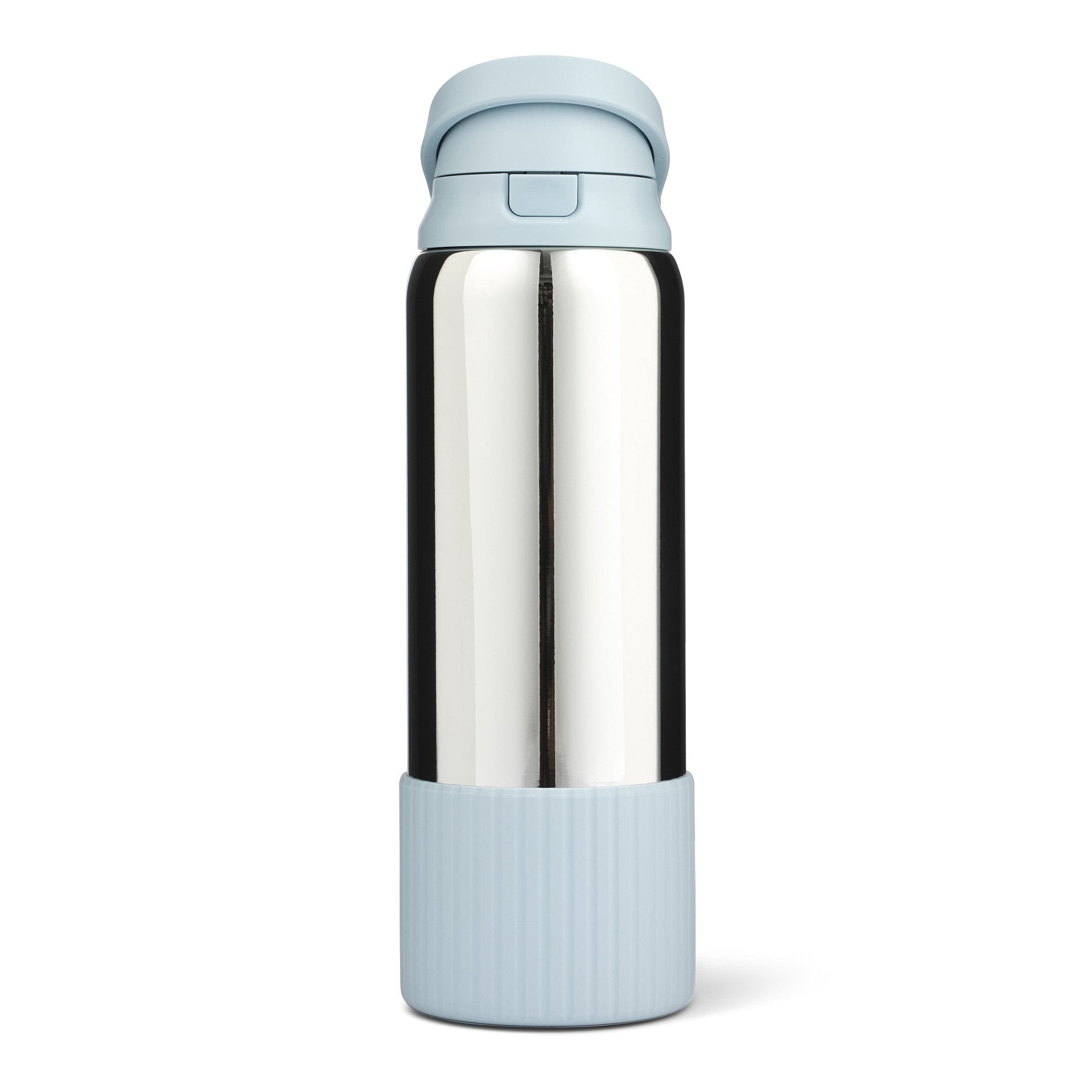 Mary Lawless Lee x TAL 32oz Stainless Steel 2-in-1 Straw and Chug Water Bottle with Push Lid, Chrome with Blue Ribbed Boot
