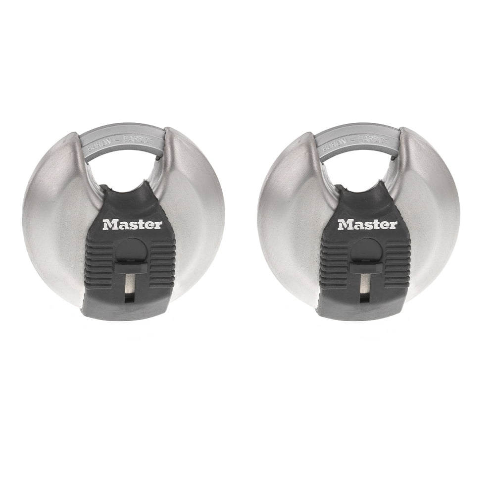 Master Lock 2-3/4in (70mm) Wide MagnumÂ® Stainless Steel Discus Keyed Padlock with Shrouded Shackle, 2 pack, M40XTCCSEN