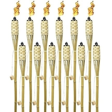 Matney  Torches - Set of 12 - Includes Metal Oil Canisters with  Covers to Protect from Rain