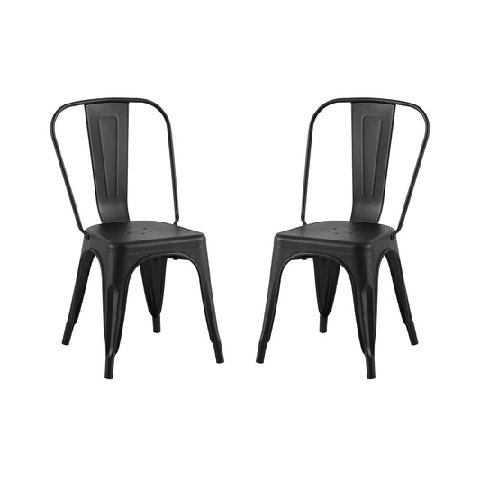 High Gloss White Industrial Metal Dining Chairs 18 Inch Seat Height Stackable, Set of 2