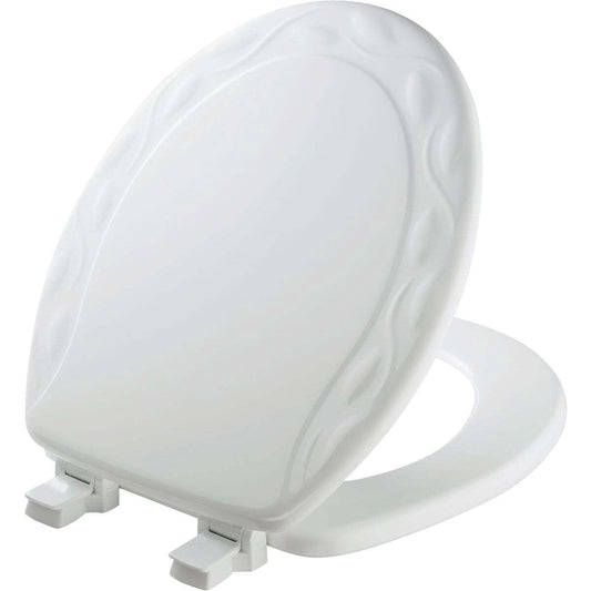 Mayfair Ivy Round Enameled Wood Toilet Seat in White with StayÂ·Tite