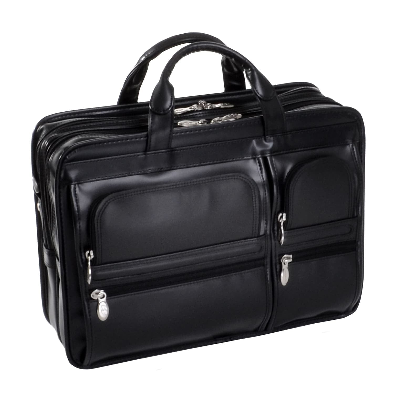 McKlein HUBBARD, Double Compartment Laptop Briefcase, Top Grain Cowhide Leather, Black (88435)